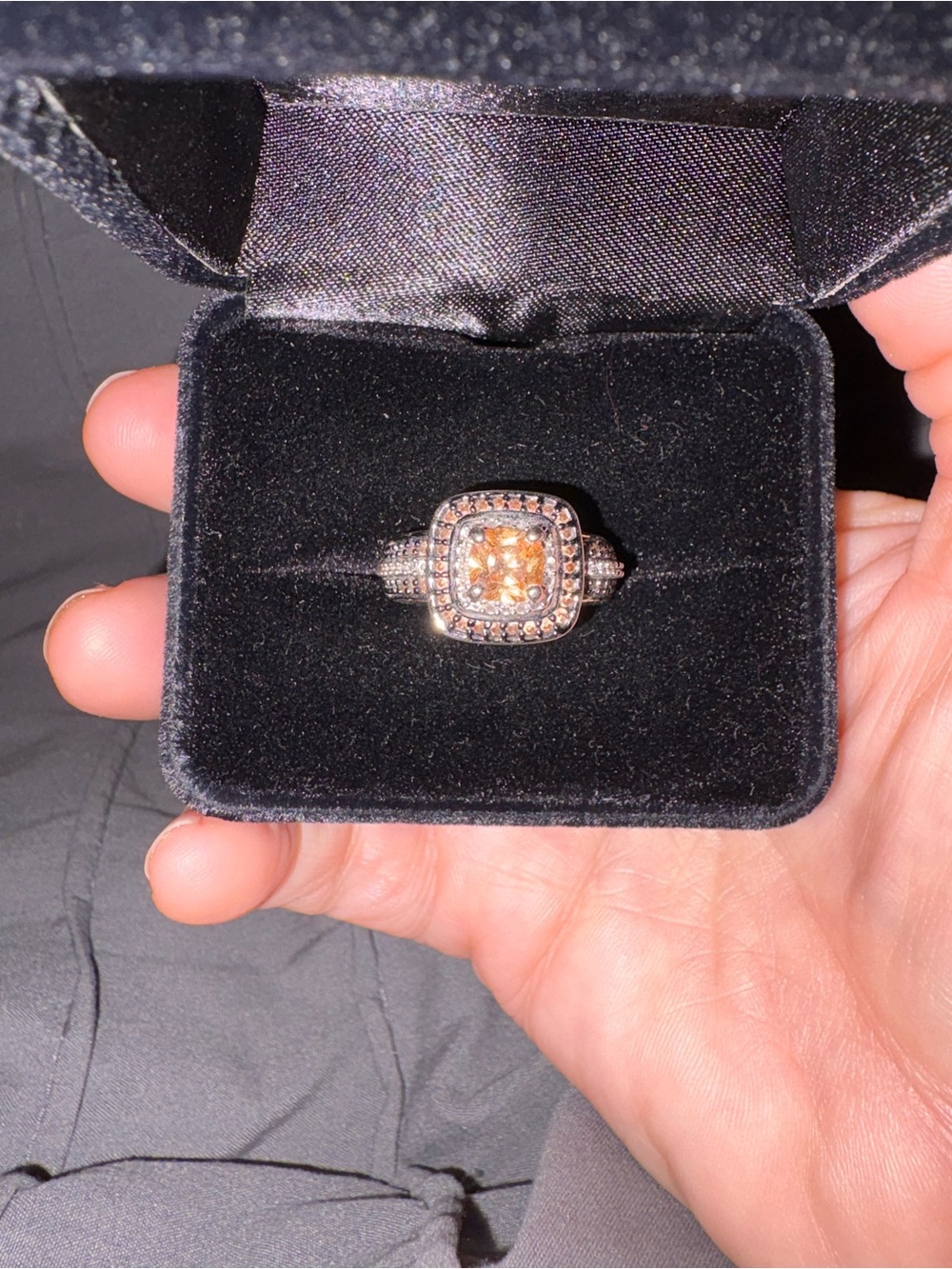 Women's SS Halo Ring with Champagne Center Stone